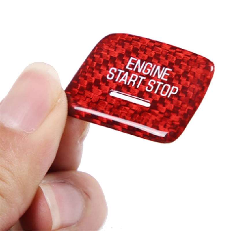 for C7 2014-2019 Real Carbon Fiber Car Start Trim Sticker Engine Start Stop Button Switch Trim Red