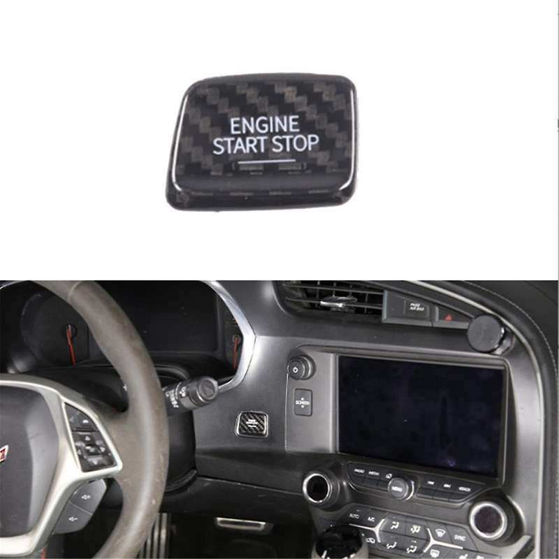 for C7 2014-2019 Real Carbon Fiber Car Start Trim Sticker Engine Start Stop Button Switch Trim Black