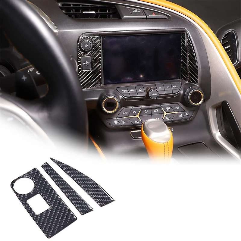 for C7 2014-2019 Soft Carbon Fiber Car Central Console Navigation Panel Frame Cover Trim Sticker Ac