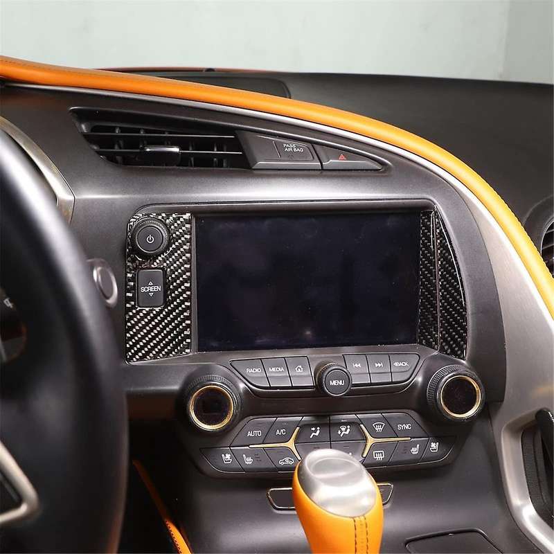 for C7 2014-2019 Soft Carbon Fiber Car Central Console Navigation Panel Frame Cover Trim Sticker Ac