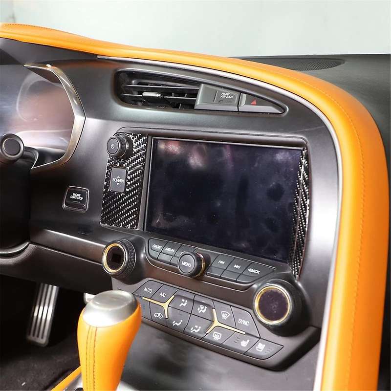 for C7 2014-2019 Soft Carbon Fiber Car Central Console Navigation Panel Frame Cover Trim Sticker Ac