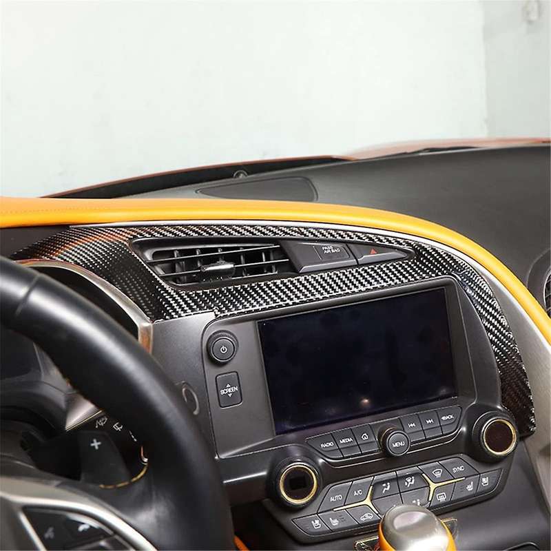 for C7 2014-2019 Soft Carbon Fiber Car Center Console Air Conditioner Outlet Frame Cover Trim Stick