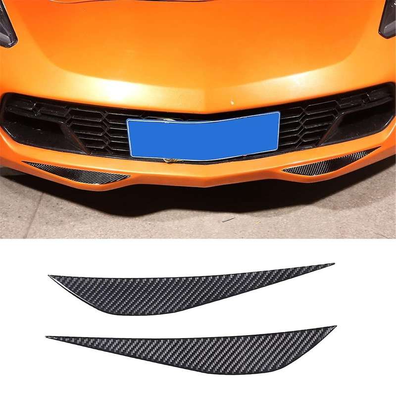 for C7 2014-2019 Soft Carbon Fiber Car Front Bumper Bottom Corner Cover Trim Front Lip Decals Stick