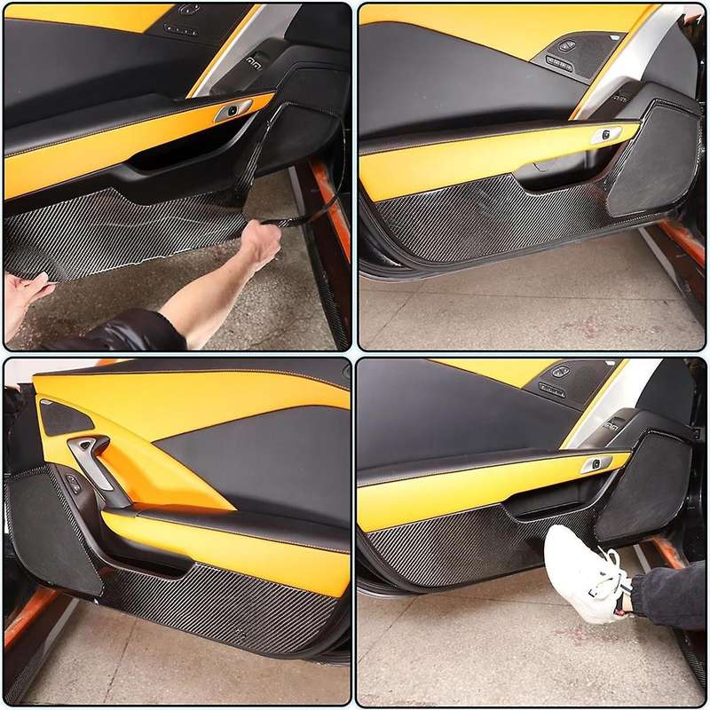 for C7 2014-2019 Soft Carbon Fiber Car Door Anti Kick Mat Sticker Trim Door Panel Protection Access