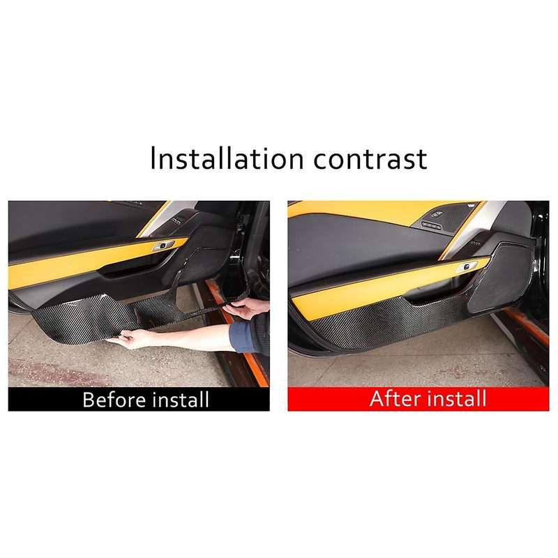 for C7 2014-2019 Soft Carbon Fiber Car Door Anti Kick Mat Sticker Trim Door Panel Protection Access