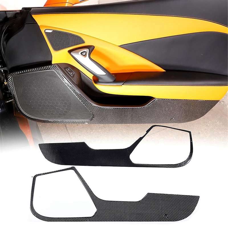 for C7 2014-2019 Soft Carbon Fiber Car Door Anti Kick Mat Sticker Trim Door Panel Protection Access