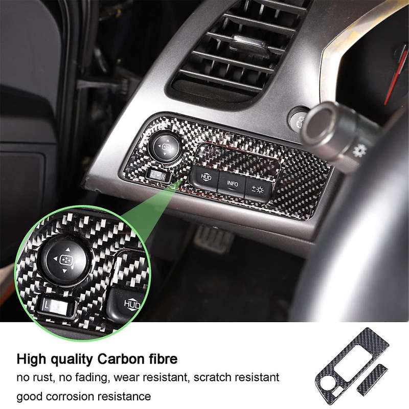 for C7 2014-2019 Soft Carbon Fiber Car Headlight Switch Frame Trim Cover Interior Accessories