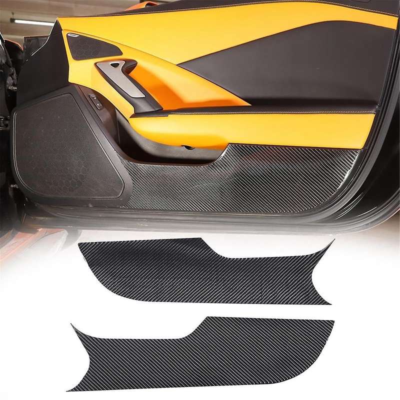 for C7 2014-2019 Soft Carbon Fiber Car Inner Door Anti Kick Panel Sticker Protection Trim Accessori