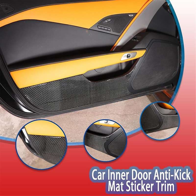 for C7 2014-2019 Soft Carbon Fiber Car Inner Door Anti Kick Panel Sticker Protection Trim Accessori