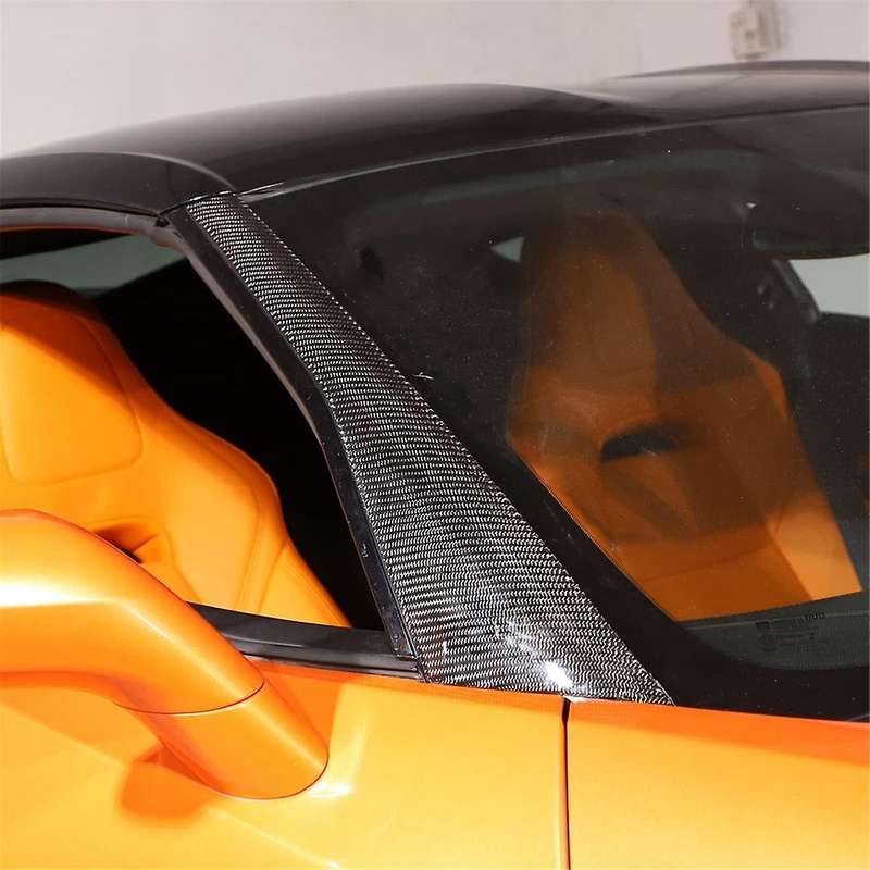 for C7 2014-2019 Soft Carbon Fiber Car Front Windshield A-pillar Cover Trim, Side Panel Molding Cove