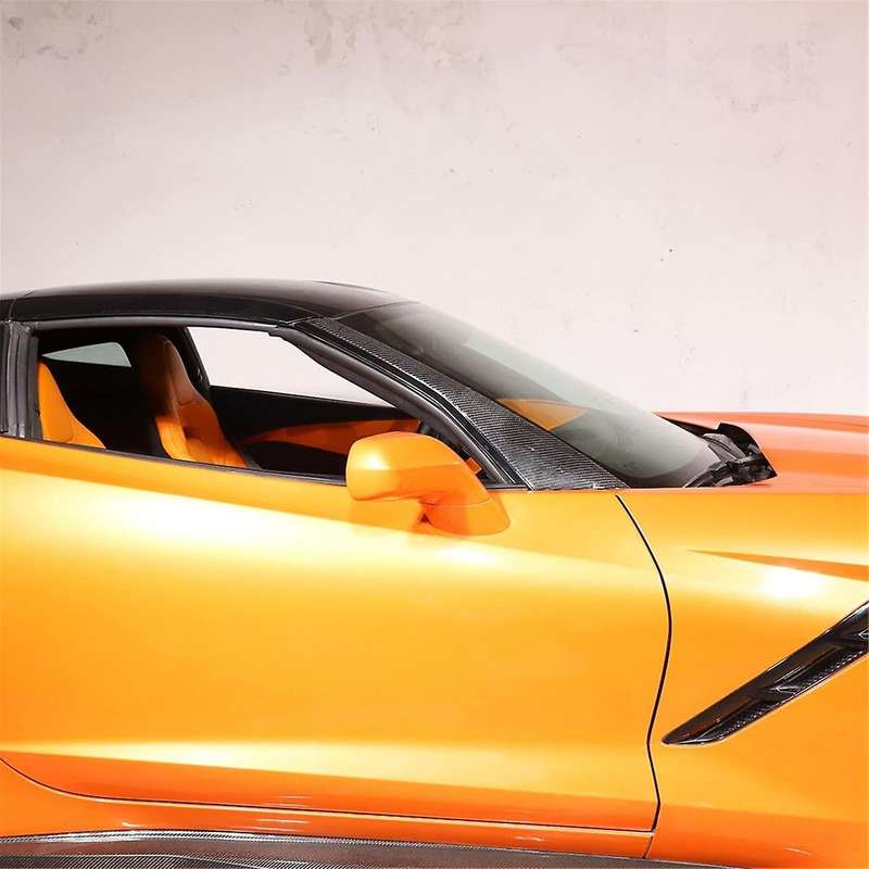 for C7 2014-2019 Soft Carbon Fiber Car Front Windshield A-pillar Cover Trim, Side Panel Molding Cove