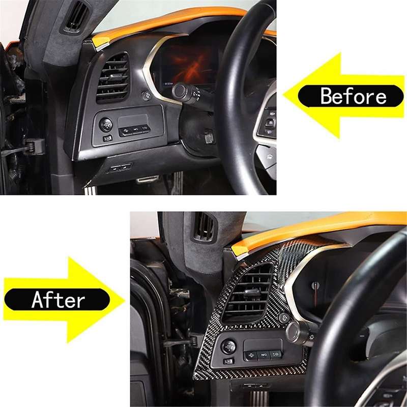 for C7 2014-2019 Soft Carbon Fiber Car Headlight Switch Cover Trim Dashboard Side Air Outlet Panel S