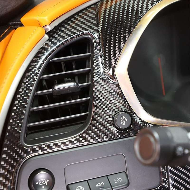 for C7 2014-2019 Soft Carbon Fiber Car Headlight Switch Cover Trim Dashboard Side Air Outlet Panel