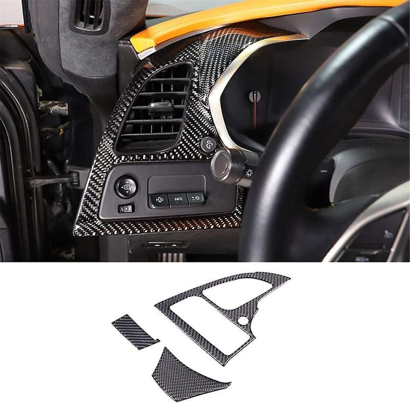 for C7 2014-2019 Soft Carbon Fiber Car Headlight Switch Cover Trim Dashboard Side Air Outlet Panel