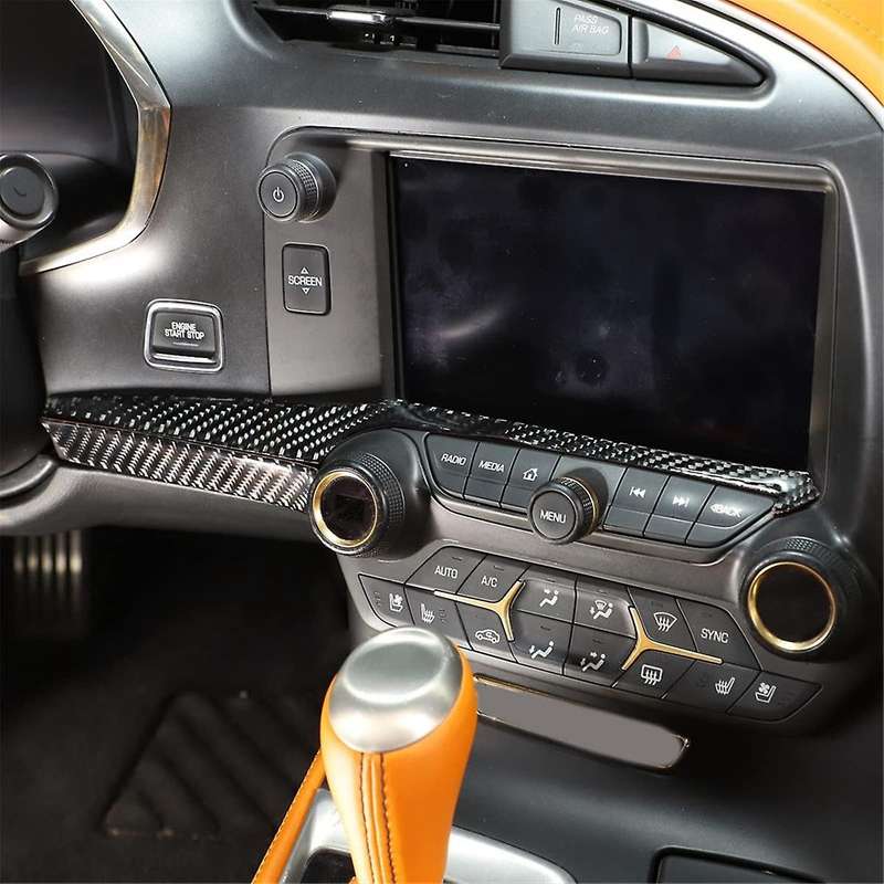 for C7 2014-2019 Soft Carbon Fiber Car Navigation Screen Lower Panel Cover Trim Sticker Accessories