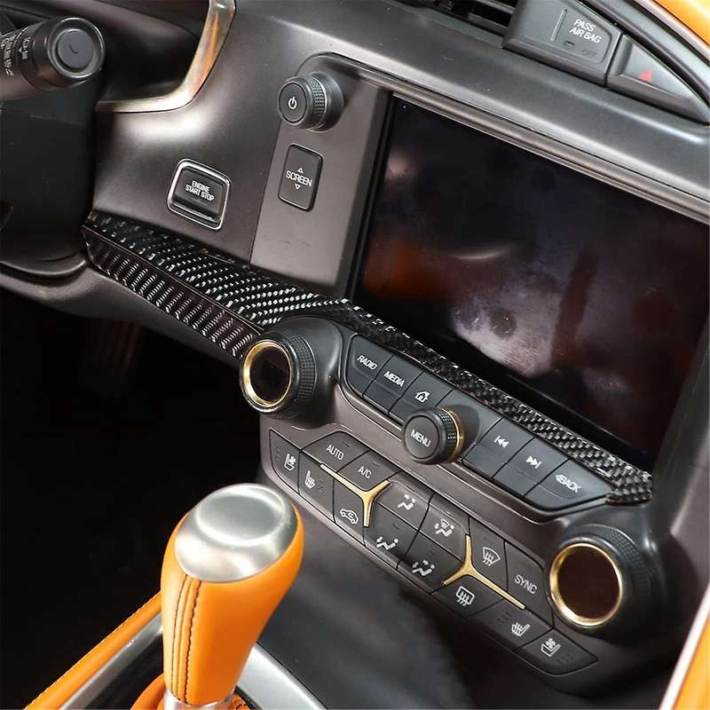 for C7 2014-2019 Soft Carbon Fiber Car Navigation Screen Lower Panel Cover Trim Sticker Accessories