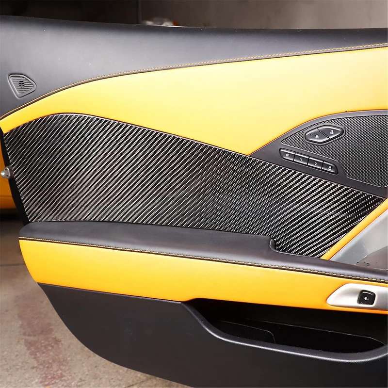 for C7 2014-2019 Soft Carbon Fiber Car Inner Door Panel Cover Decals Sticker Trim Accessories