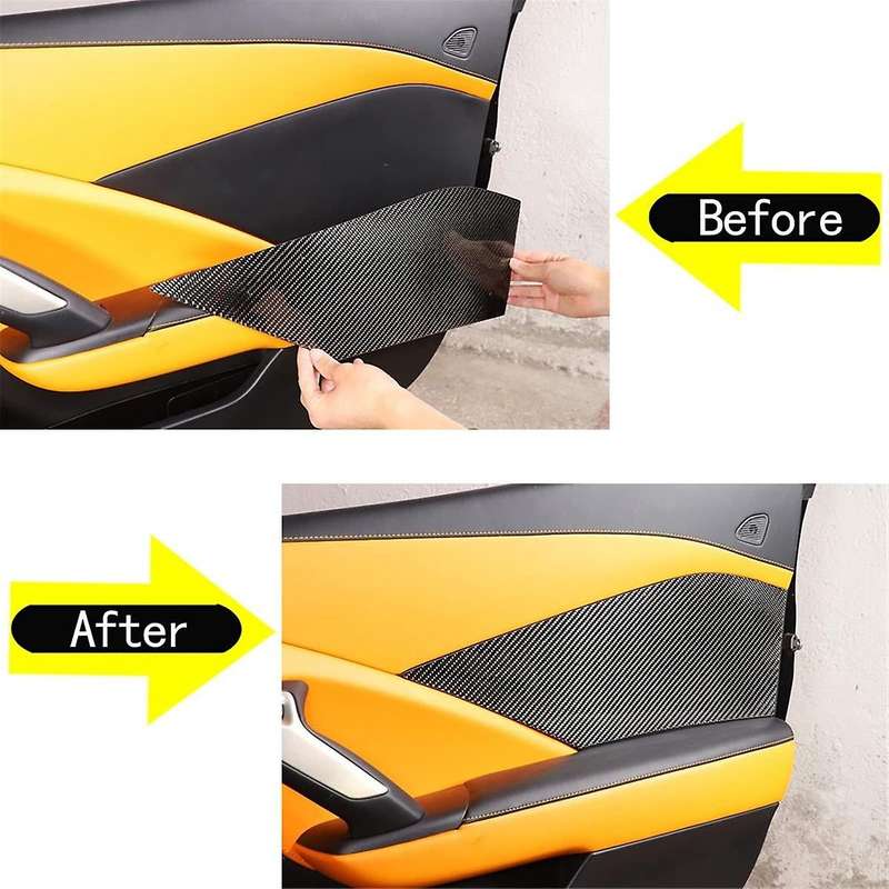 for C7 2014-2019 Soft Carbon Fiber Car Inner Door Panel Cover Decals Sticker Trim Accessories