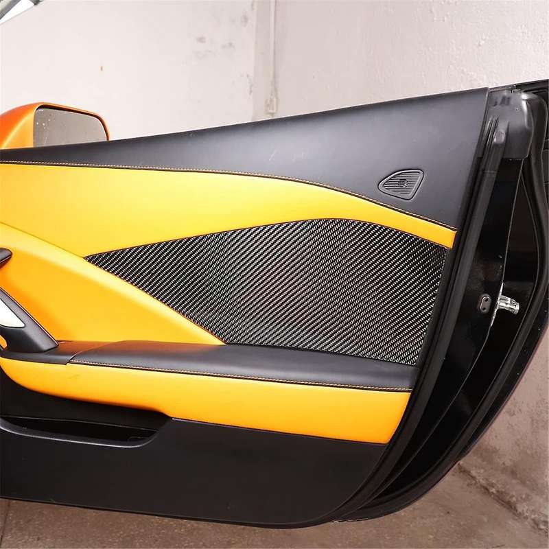 for C7 2014-2019 Soft Carbon Fiber Car Inner Door Panel Cover Decals Sticker Trim Accessories