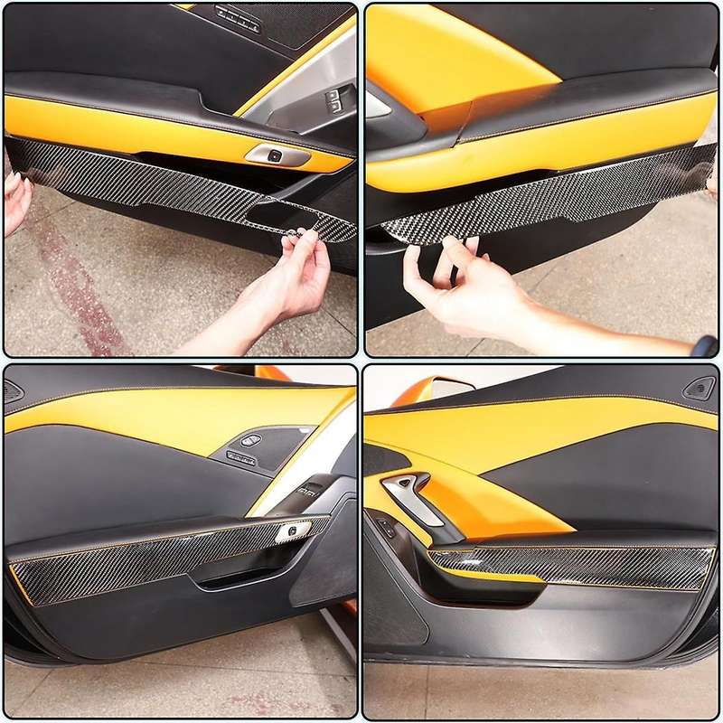 for C7 2014-2019 Soft Carbon Fiber Car Inner Door Panel Cover Sticker Trim Accessories