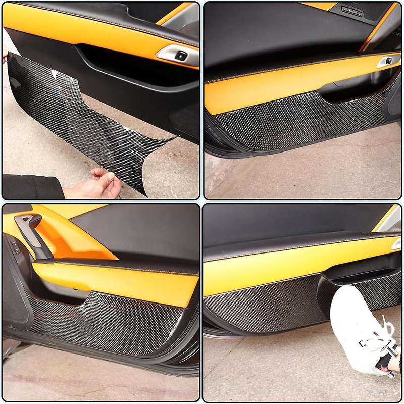 for C7 2014-2019 Soft Carbon Fiber Car Inner Door Anti Kick Panel Sticker Protection Trim Accessorie