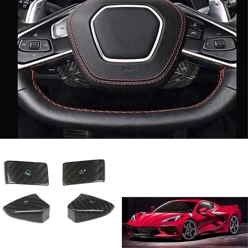 for C8 2020-2022 Car Steering Wheel Panel Cover Real Hard Carbon Fiber Sticker Interior Trim -B