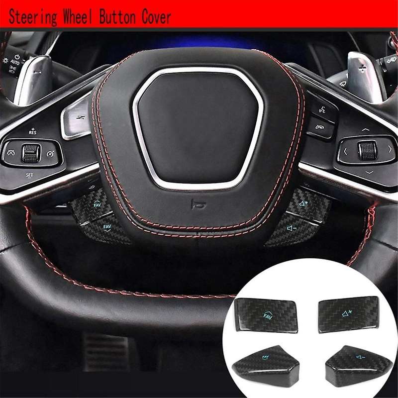 for C8 2020-2022 Car Steering Wheel Panel Cover Real Hard Carbon Fiber Sticker Interior Trim -B