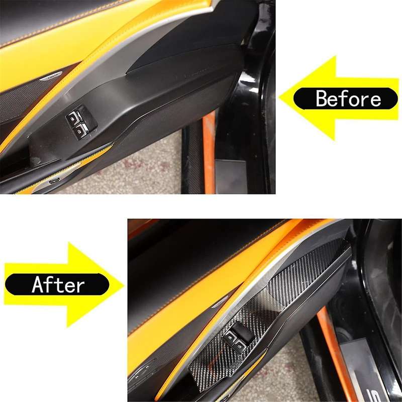 for C7 2014-2019 Soft Carbon Fiber Car Window Lift Switch Panel Cover Trim Sticker Accessories