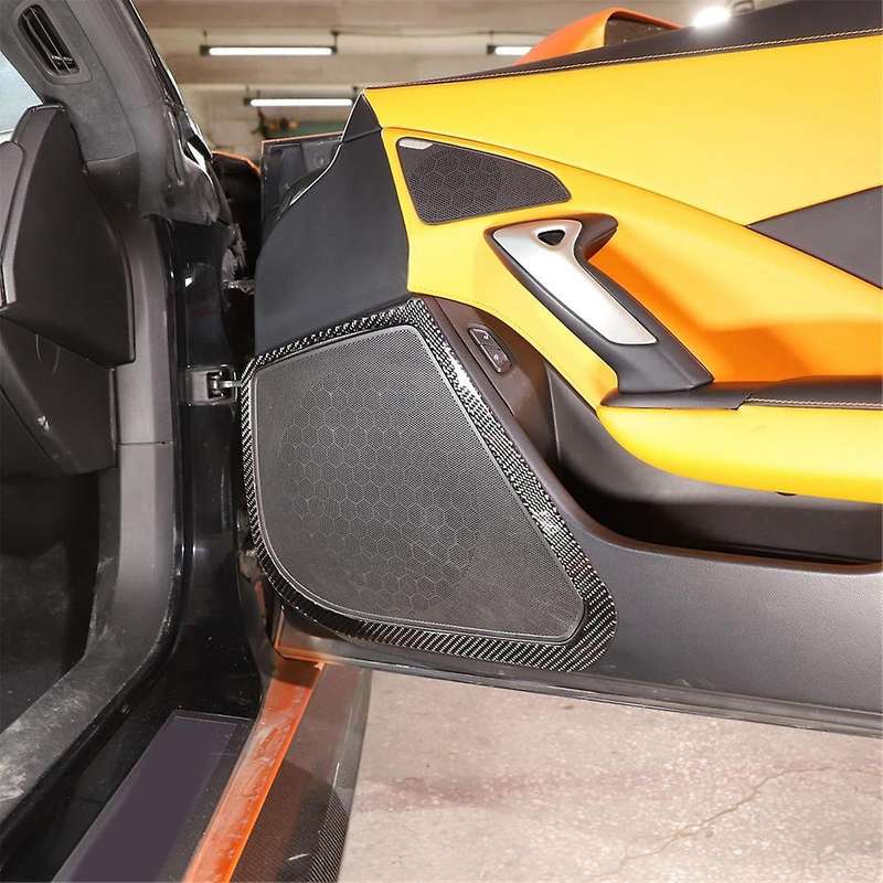for C7 2014-2019 Soft Carbon Fiber Car Side Door Speaker Cover Frame Trim Sticker Accessories