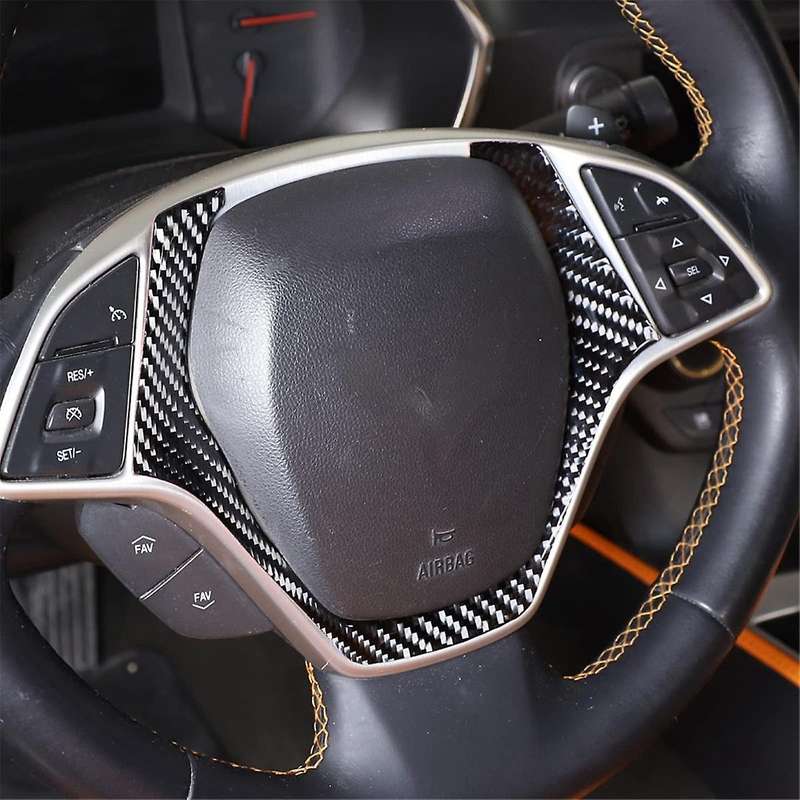 for C7 2014-2019 Soft Carbon Fiber Car Steering Wheel Cover Trim Frame Decals Sticker Accessories