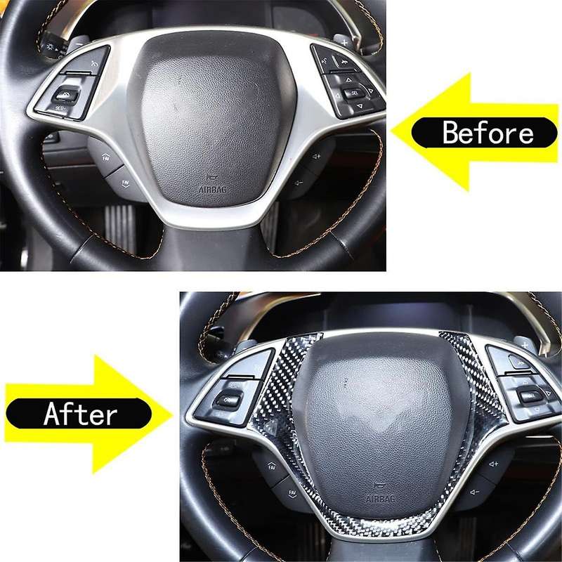 for C7 2014-2019 Soft Carbon Fiber Car Steering Wheel Cover Trim Frame Decals Sticker Accessories