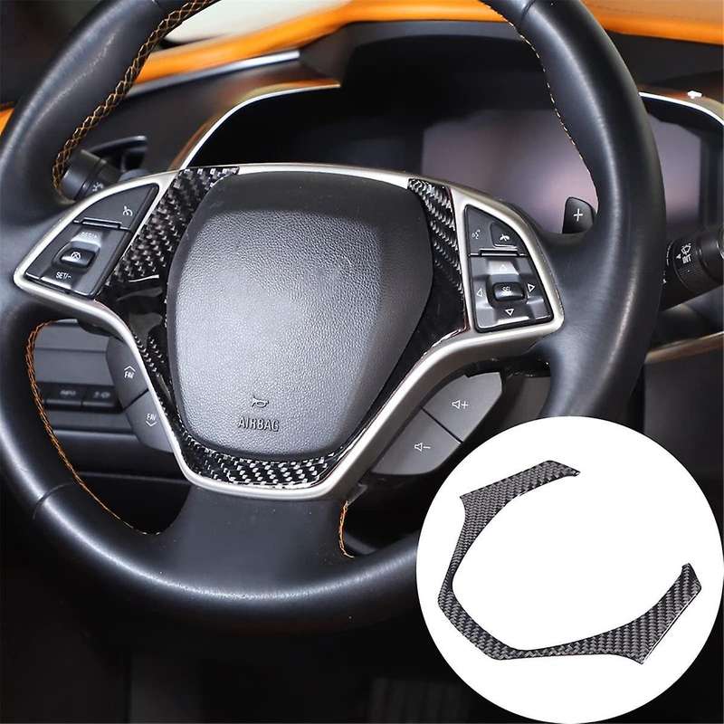 for C7 2014-2019 Soft Carbon Fiber Car Steering Wheel Cover Trim Frame Decals Sticker Accessories