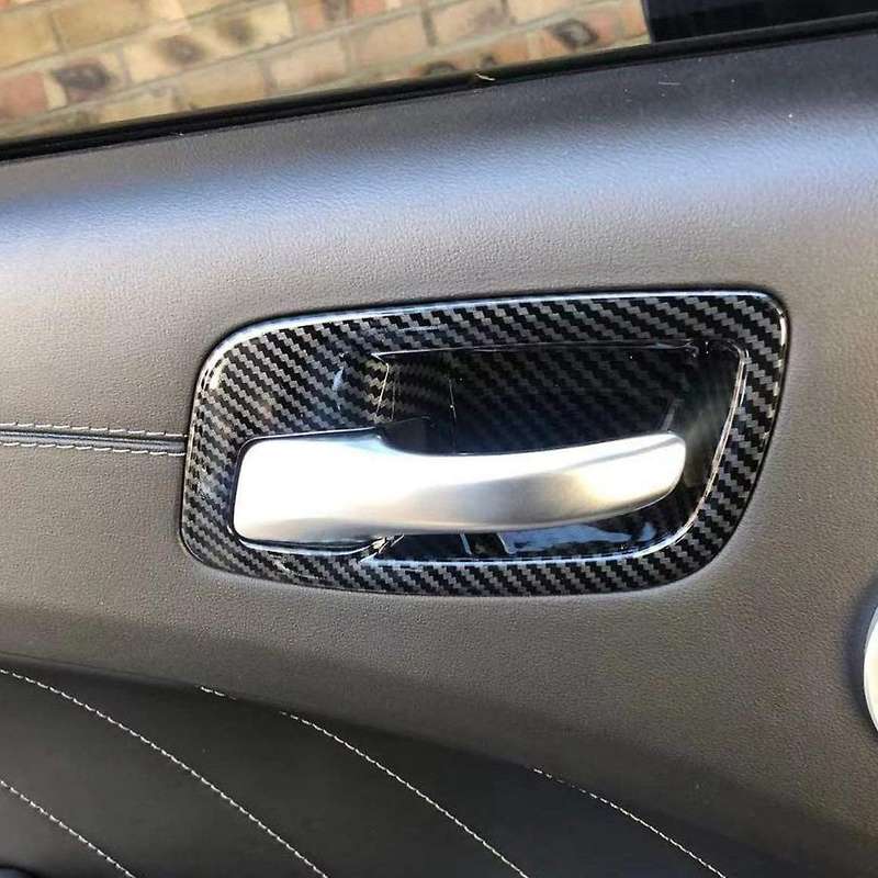 for Charger 2011-2021 Car Carbon Fiber Inner Door Handle Bowl Cover Trim Frame Sticker Decoration Ac