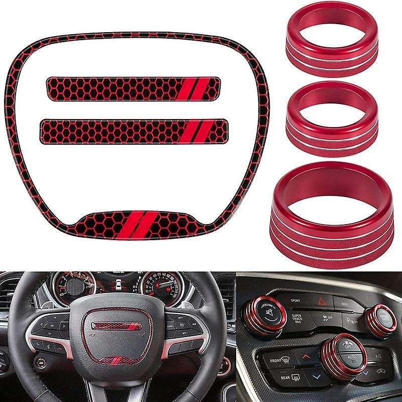for Charger Durango 2015-2020 Steering Wheel Trim Cover Emblem +Air Conditioner Switch CD Button Kno
