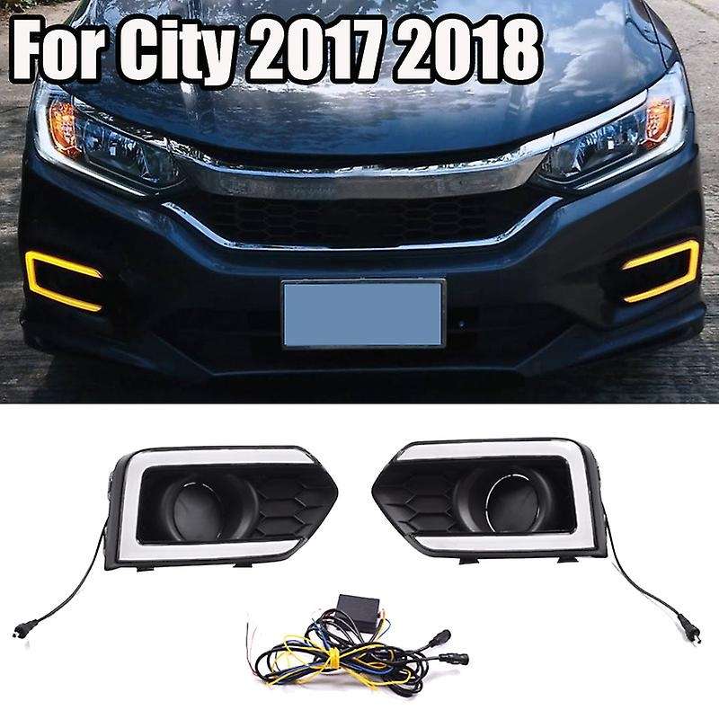 for City 2017 2018 Pair Front LED Fog Light DRL Daytime Running Light with Turn Signal Lamp