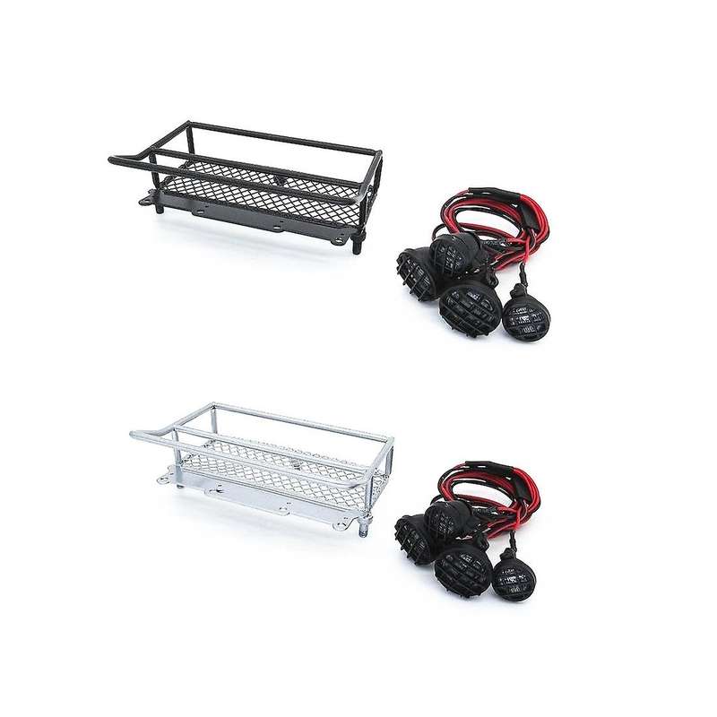 for D12 1/10 RC Car Drift Truck Upgrade Parts Metal Luggage Carrier Tray Roof Rack with LED Light Ac