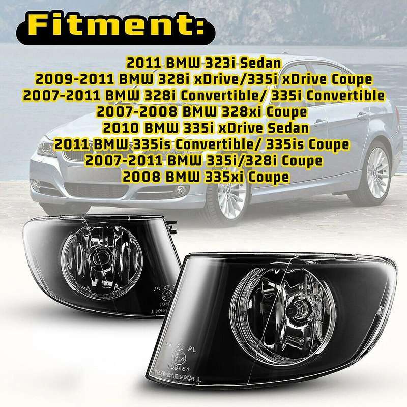 FOR- E92 E93 3 SERIES 2DR 2007-2011 LEFT FRONT SIDE BUMPER BLACK FOG LIGHTS CLEAR LENS LAMP 63176937