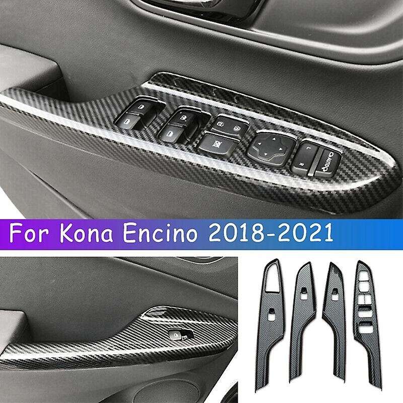 for Encino 2018-2021 Carbon Fiber Window Lift Switch Button Panel Cover Interior Door Armrest Trim