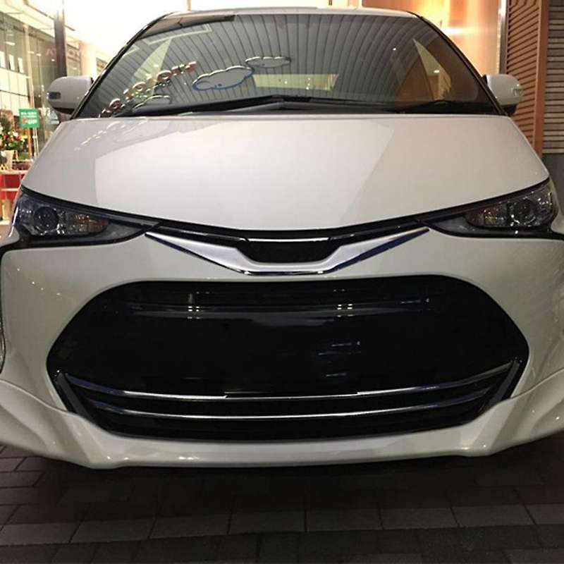 for Estima Chrome Silver Front Bumper Logo Mesh Center Grille Grill Moulding Strips Cover Trim