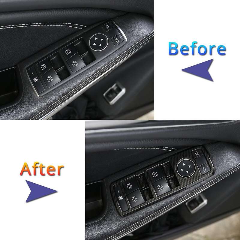 for GLS 6Pcs Carbon Fiber ABS Door Window Switch Panel Cover Car Stylings Trim
