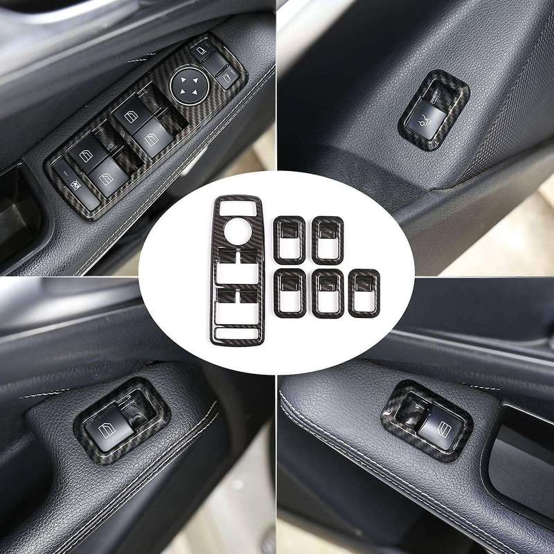 for GLS 6Pcs Carbon Fiber ABS Door Window Switch Panel Cover Car Stylings Trim