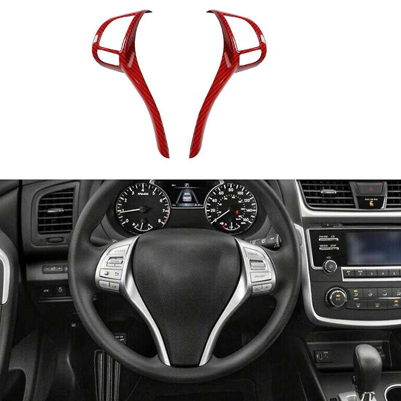 for J11 Teana Altima 2013-2018 Red Carbon Fiber Steering Wheel Switch Button Cap Cover Strip Trim