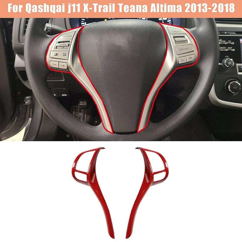 for J11 Teana Altima 2013-2018 Red Carbon Fiber Steering Wheel Switch Button Cap Cover Strip Trim