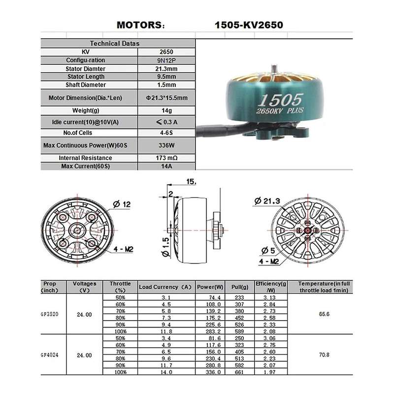 for LANNRC 1505 PLUS 2650KV 6S Brushless Motor 3-6S Lipo for 3-4 Inch Long Distance Traversing Dron