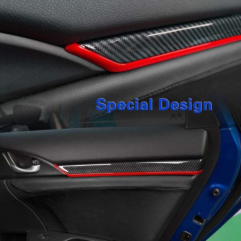 for LX EX Sport 2016-2020 Carbon Fiber Inner Door Panels Strip Decoration Cover Trim (with Red Trims
