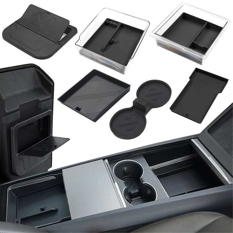 for Model 3 2024 Center Console Organizer Set, Armrest Hidden Storage Box Cup Cushion Accessories ,6