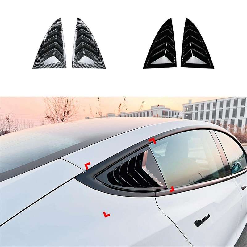 for Model 3 2024+ Rear Side Window Louvers Scoop Shades Cover Blinds Spoiler Gloss Black