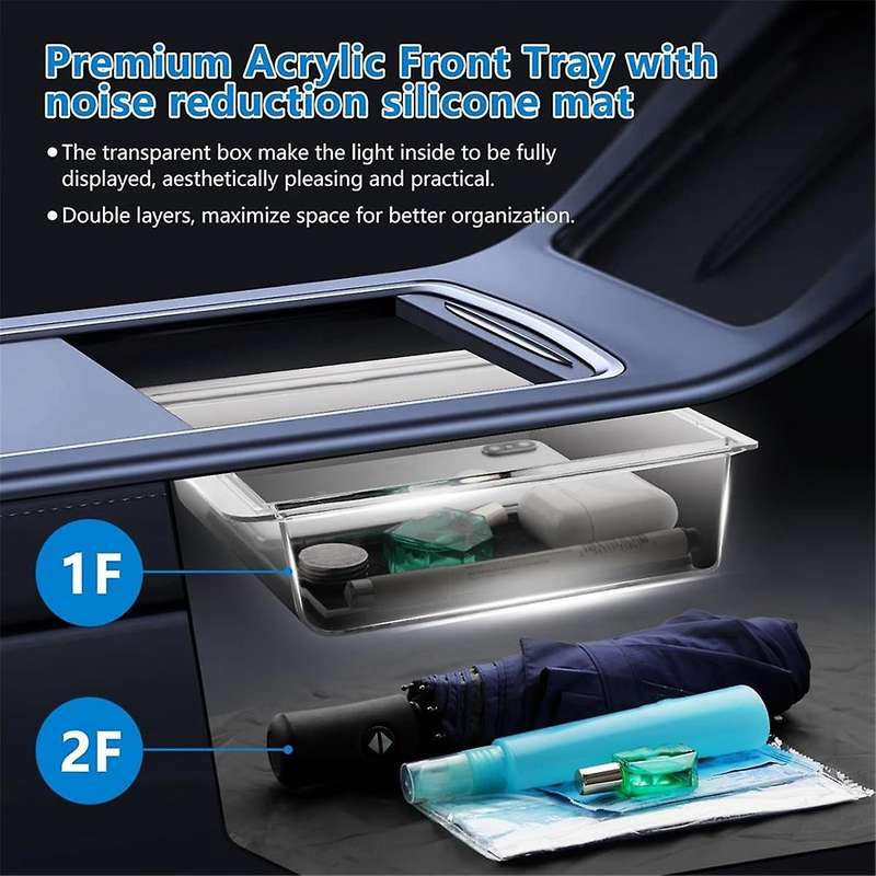 for Model 3 Model Y 2021-2023 Center Console Organizer Tray Hidden Armrest Privacy Storage Box - 3pc