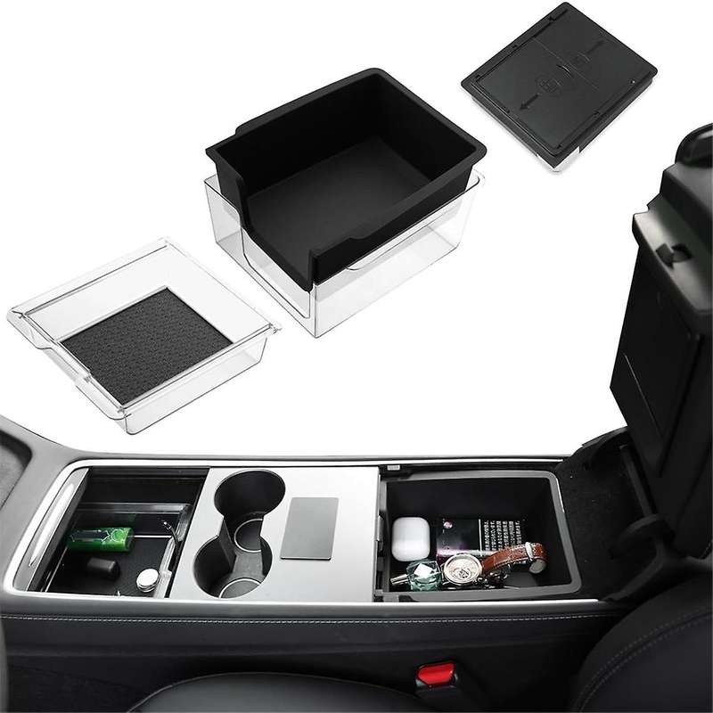 for Model 3 Model Y 2021-2023 Center Console Organizer Tray Hidden Armrest Privacy Storage Box - 3pc