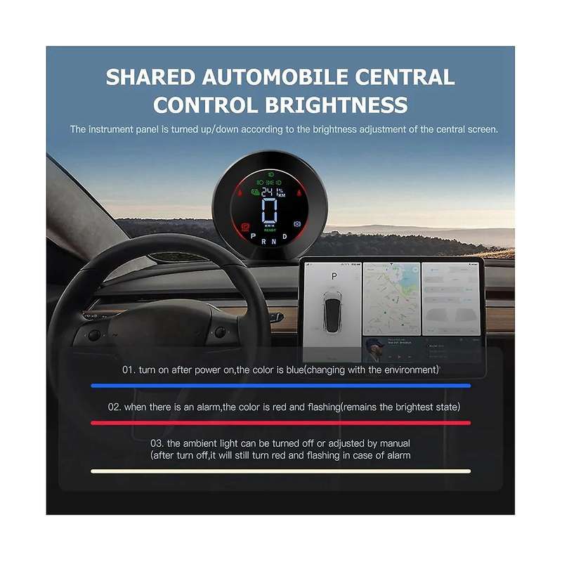 for Model 3 Model Y Car Multifunction Steering Wheel Hud Hd Lcd Display Instrument Multimedia Obd